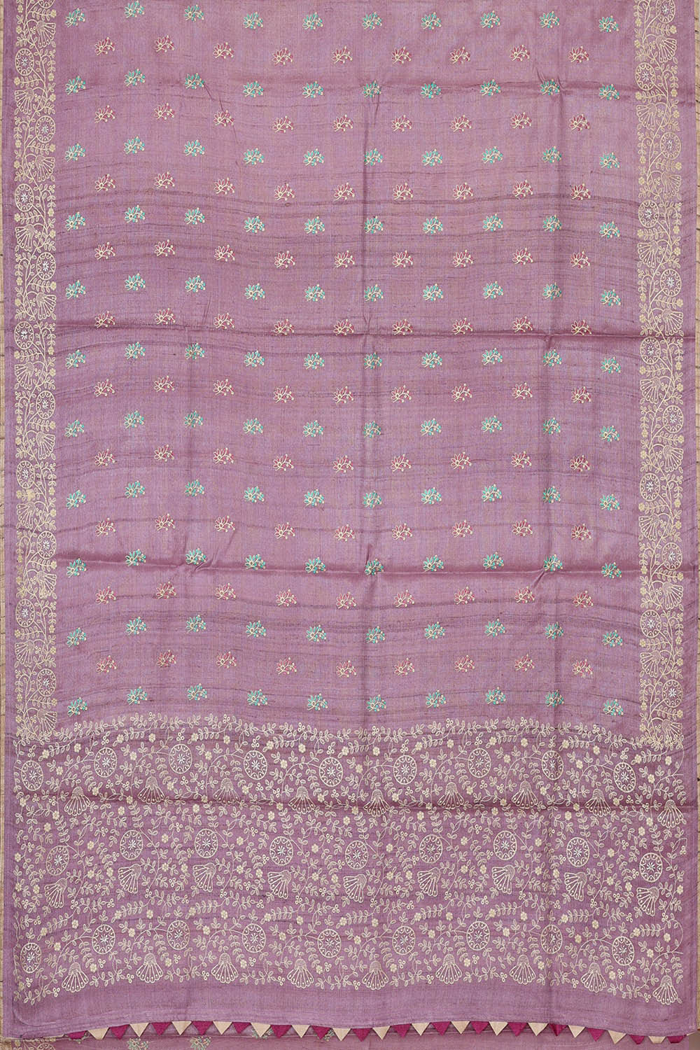 Image of Tussar Silk Lavender Embroidered Saree